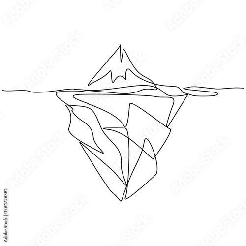 Continuous line drawing of floating iceberg ice mountain editable stroke sketch vector illustration