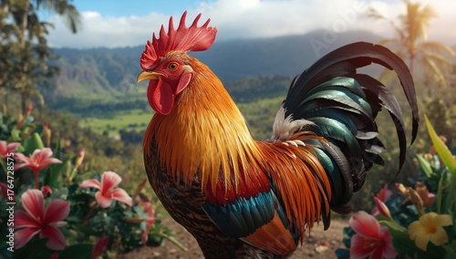 Colorful free-range rooster in natural setting