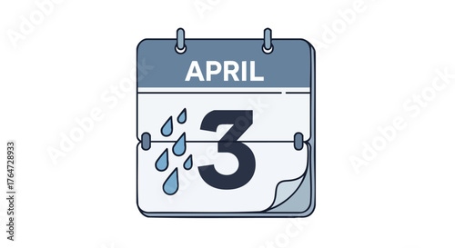 April's Aqueous Arrival: A Weather-Marked Date on the Calendar Illustrating Rainy Days and Spring Season Showers Forecast, Reminding Us of April 3rd