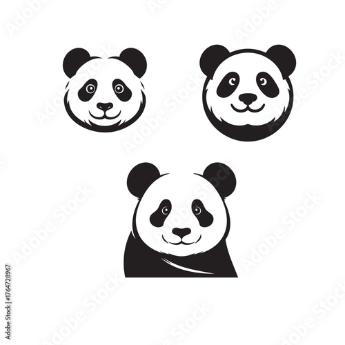 panda black and white animal silhouette vector