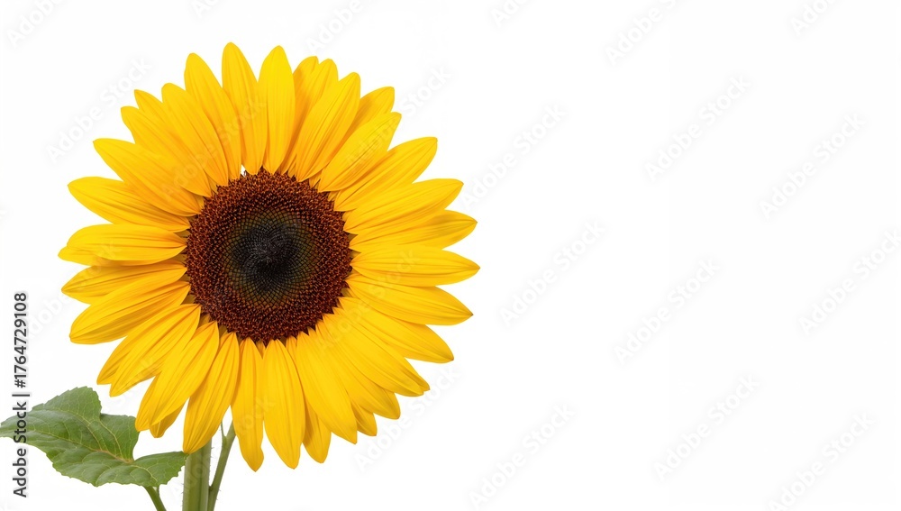 Fototapeta premium Single sunflower on a plain white backdrop with clipping paths