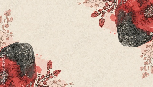 Watercolor scarf design featuring shades of red, black, and gray