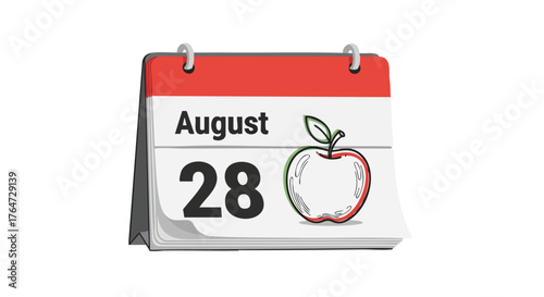 August 28th Calendar Page with Apple Illustration Symbolizing Back-to-School Season and Educational Themes