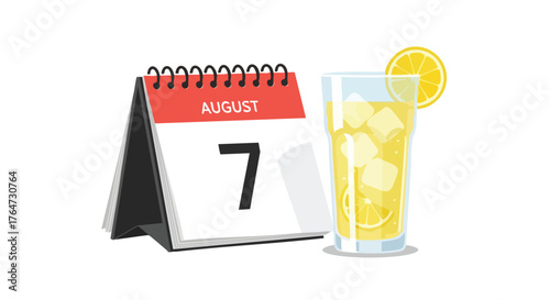 August Seventh: Refreshing Lemonade and Calendar Marking a Summer Day Occasion celebration holidays special moment appointment refreshment drink