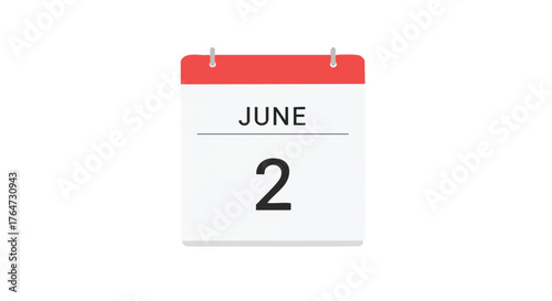 June 2nd calendar icon marking a specific day of the month, simple reminder vector graphic for events and planning schedule