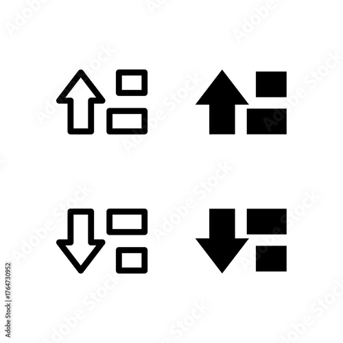 Sort Ascending and Sort Descending Line and Solid Icon Set for Modern App and UI Design