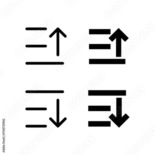 Sort Ascending and Sort Descending Line and Solid Icon Set for Modern App and UI Design