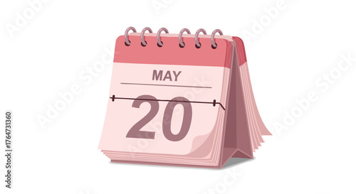 Stylized calendar illustration indicating the date May 20th in a minimalist design isolated on a clear white backdrop suitable for creative projects