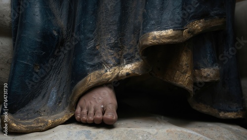 Close-up of the infant Jesus' feet on the Black Madonna statue; although people often touch them for luck, they remain pristine.
