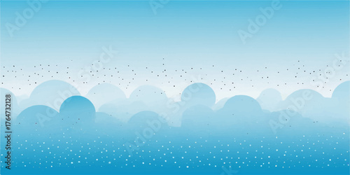 Abstract blue background with stylized winter waves, light, and snowflake decoration for holiday pattern design