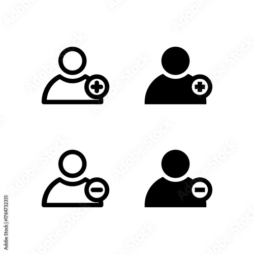 User Add and Remove Line and Solid Icon Set for Modern App and UI Design