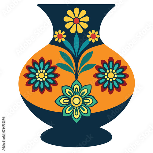 Vector silhouette of a decorative flower vase with floral pattern
