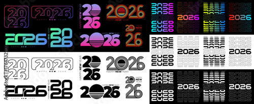 2026 Text Design. Vector 2026 Typography Illustration Design Element for New Year 2026 Social Media Post, Greeting Card, Banner, Poster, Retro Text Effect, vintage style of eighties, cyberpunk style