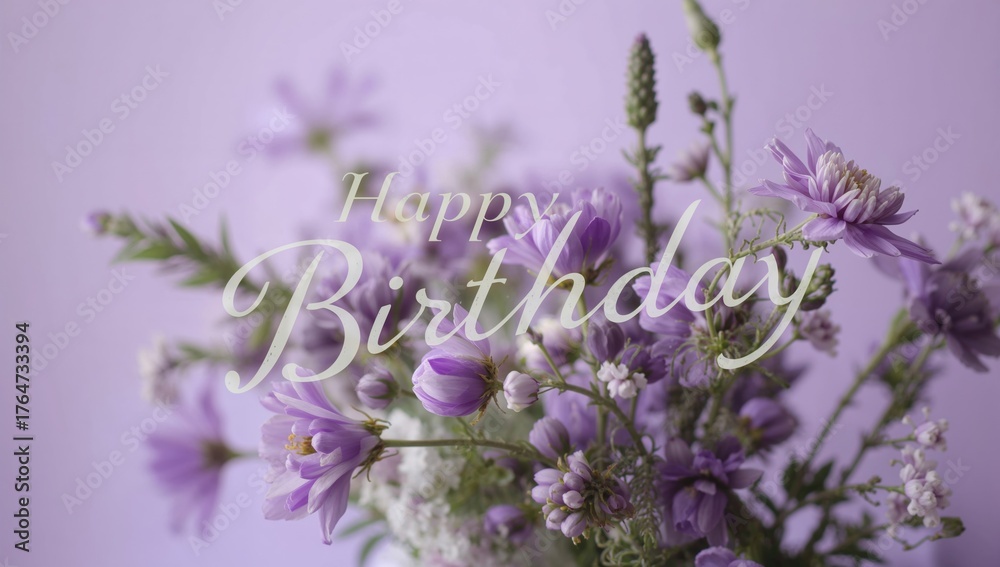 Naklejka premium Happy Birthday Greeting with Violet Spring Blossoms