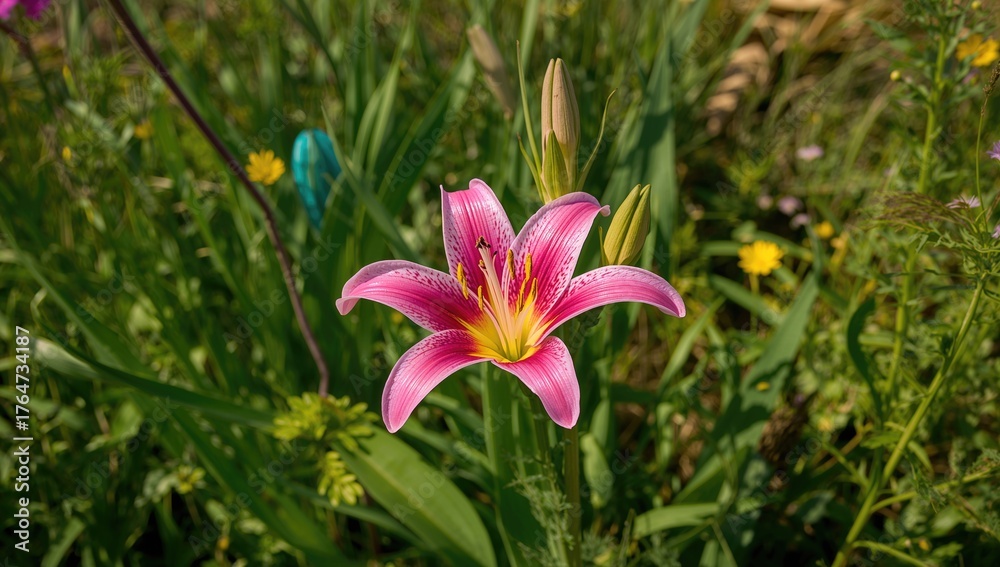 Obraz premium Floral backdrop with pink rain lilies and green leaves