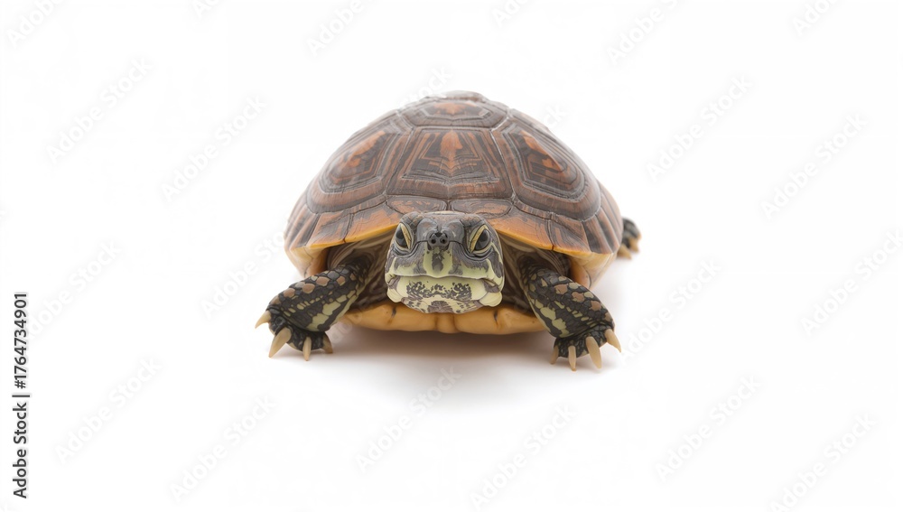 Fototapeta premium Young turtle on a plain white backdrop