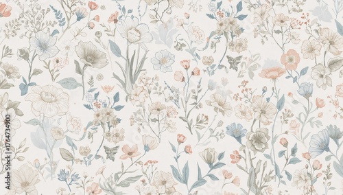 Continuous pale floral design on backdrop