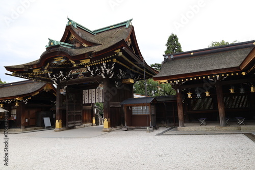 A Japanese shrine : the scene of a gate to Honden Main Hall in the precincts of Kitano-tenmangu Shrine in Kyoto City
