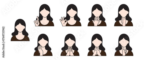 Sign Language Woman Illustration – Hand Gestures Communication Vector in Brown Outfit