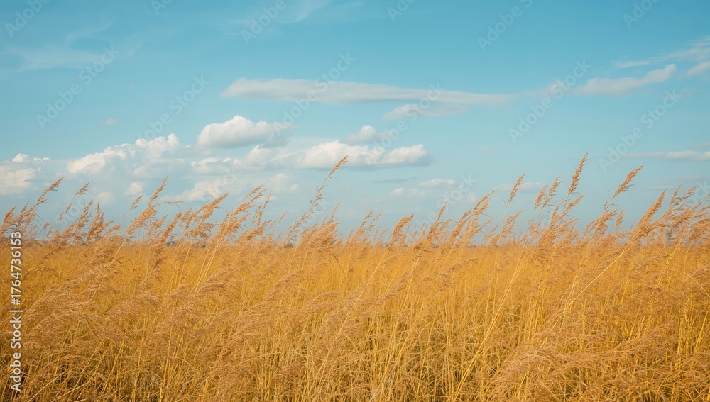 Fototapeta premium Golden grass beneath a clear blue sky