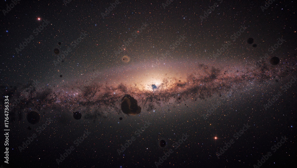 Naklejka premium Across the vast cosmos, countless stars, planets, and galaxies await discovery. Journey through space by studying the illumination of faraway celestial bodies.