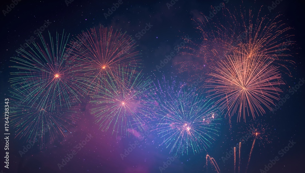Fototapeta premium A vibrant fireworks display lights up the night sky with dazzling colors.