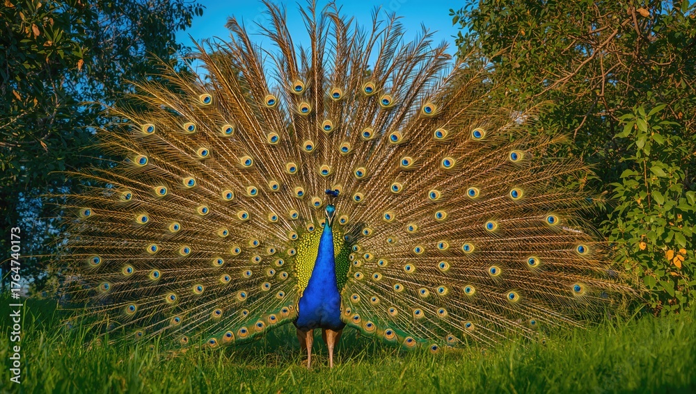 Obraz premium Colorful bird displaying its feathers in nature