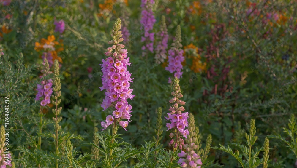 Fototapeta premium Pink snapdragon blossoms blooming in a garden setting during spring and summer. Vertical shot.