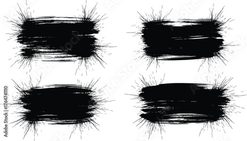 Black ink splatter vector set, abstract grunge design elements, isolated texture shapes for creative backgrounds, edgy art, dynamic motion effects, printable assets