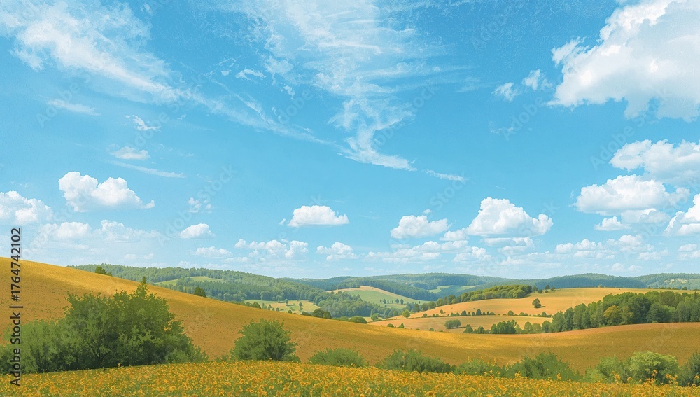 Fototapeta premium Serene landscape with a soft azure sky