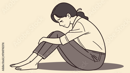 Illustration of a woman sitting with her head down, looking sad and withdrawn.