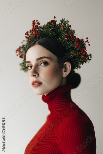 Elegant Woman with Festive Berry Crown
