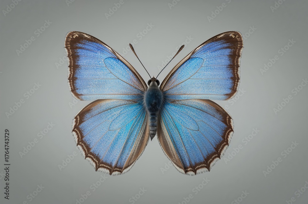 Obraz premium Single preserved Morpho Blue Butterfly specimen (Morpho menelaus) photographed with a 12MP camera