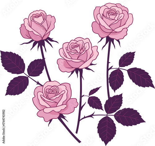 Delicate pink roses with deep purple leaves arrangement artistry