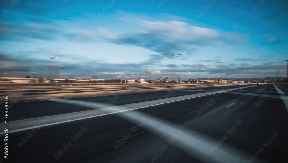 Fototapeta premium Out-of-focus white and black road near a transit point