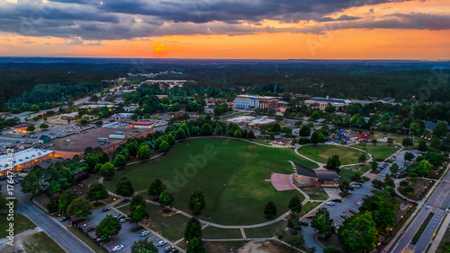 Aerial sunset landscape from Evans Town Center Park summer sunset in CSRA Augusta Georgia