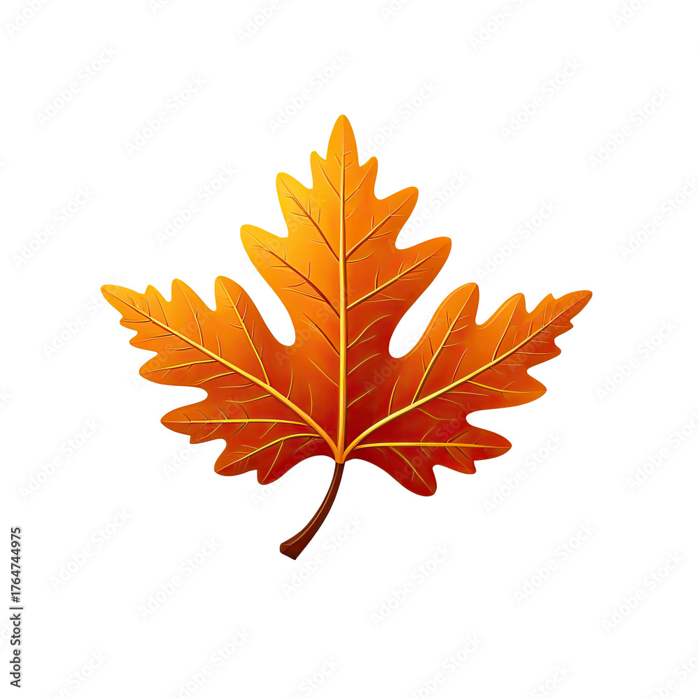 Fototapeta premium Digitally rendered leaf in warm autumn tones, centered on black background