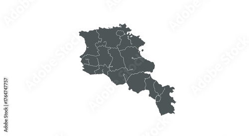 Map of armenia with borderlines highlighting regions on a white background