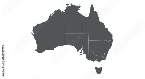 Simplistic outline map of australia with state borders highlighted