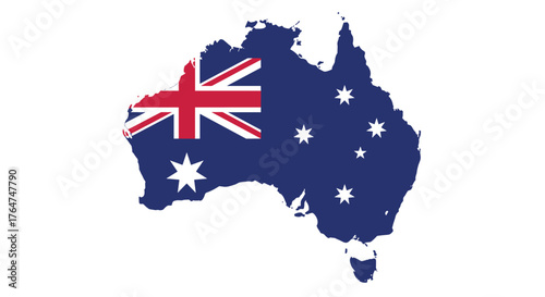 Australia map with national flag overlay and south cross stars