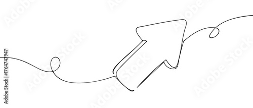 Arrow pointing to the top right, one continuous line, vector art line. Hand drawn doodle line art linear drawing editable stroke