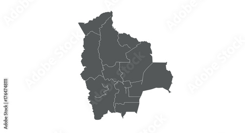 Bolivia map outline with regional borders in simple gray style