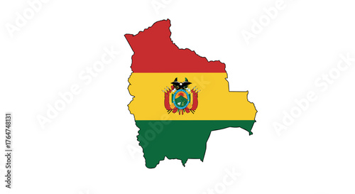 Bolivia map with national flag colors and emblem