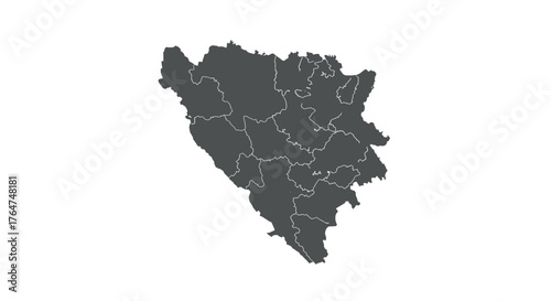 Bosnia and herzegovina regions silhouette map with borders