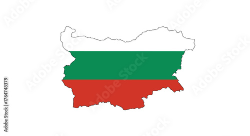 Bulgarian flag inside country outline map on white background
