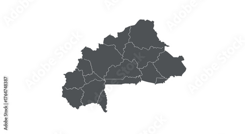 Burkina faso map with regions in grey silhouette on white background