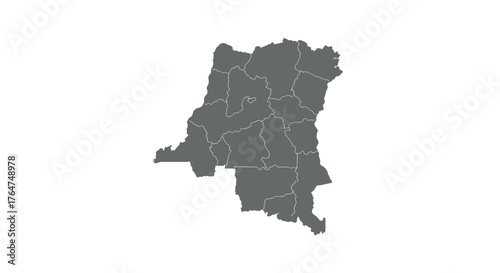 Democratic republic of the congo gray map with provincial borders
