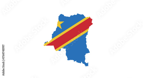 Democratic republic of the congo map with flag colors and star emblem