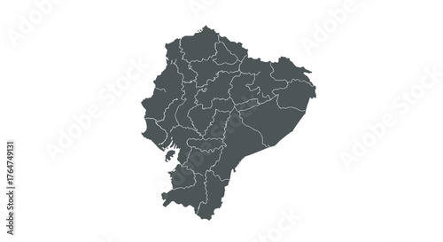 Simplified ecuador map with provinces outlined on white background