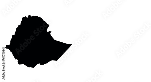 Ethiopia country silhouette map on white background for geographical projects